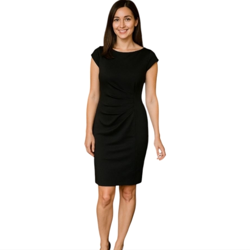 Boston Proper Black Side Ruched Pull on Midi Dress Size XS Career Office